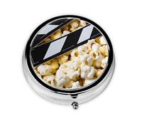OUYNIEI Cinema Movie Clapboard and Popcorn Printed Round Pill Box Pill Storage Bag