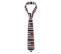 Ouyniei Classic Men'S Tie Stylish Red Mouth Printed In Black And White Stripes Printed Silk-Like Necktie For Business, Wedding & Formal Formal Wear