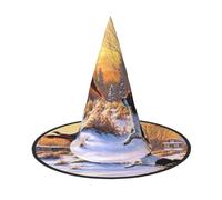 Ouyniei Dog Catching Pheasant printed Halloween hat halloween witch hat foldable pointed hat