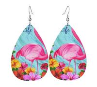 OUYNIEI Flamingo Flowers printed Leather Earring decoration jewelry