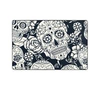 Ouyniei Floral Skull Printed Decorative Area Rugs 5x7/ 2x3, Non-Slip Short Pile Machine Washable Carpet For Living Room/Bedroom/Dining Room/Laundry Room/Kitchen/Home/Corridor/Porch/Office
