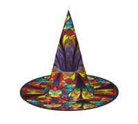 Ouyniei flower stained glass printed Halloween hat halloween witch hat foldable pointed hat