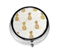 OUYNIEI Gold Glitter Pineapples Fruit Printed Round Pill Box Pill Storage Bag
