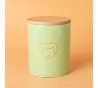 Ouyniei Green Pet Urn, Ceramic Ashes Container with Sealed Bamboo Lid, Small Medium Large Memorial Box for Cat and Dog Ashes(Golden heart cat head,L)