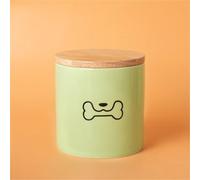 Ouyniei Green Pet Urn, Ceramic Ashes Container with Sealed Bamboo Lid, Small Medium Large Memorial Box for Cat and Dog Ashes(Black Dog Chewing Bone,M)