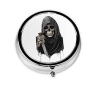 OUYNIEI Grim-Reaper Printed Round Pill Box Pill Storage Bag