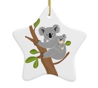 Ouyniei Hugging Tree Koala Printed Christmas Tree Ceramic Hanging Christmas Ceramic Star Ornament