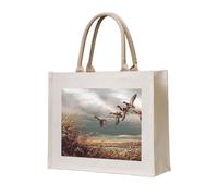 Ouyniei Hunting Flying Wild Ducks Printed Canvas Carrying Tote Bag For Women Grocery Travel For Bridesmaids Weddings Stylish Shoulder Bags