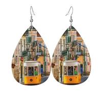 OUYNIEI lisbon tram printed Leather Earring decoration jewelry