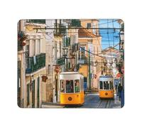 Ouyniei Lisbon Tram Printed Mousepad Non-Slip Desk Pad Mousepad with Stitched Edges