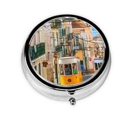 OUYNIEI Lisbon Tram Printed Round Pill Box Pill Storage Bag