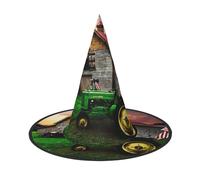 Ouyniei Old Tractor Photo Farm printed Halloween hat halloween witch hat foldable pointed hat, Black, 1
