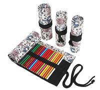 Ouyniei Pencil Wrap Organizer - 24/36/72 Slots for Colored Pencils, Short Brushes & Art Supplies - Roll Up Bag for Drawing, Coloring & Sketching(Big Headed Cat,24slots)