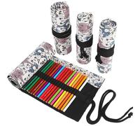 Ouyniei Pencil Wrap Organizer - 24/36/72 Slots for Colored Pencils, Short Brushes & Art Supplies - Roll Up Bag for Drawing, Coloring & Sketching(Big Headed Cat,12slots)