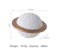 Ouyniei Pet Memorial Urn for Ashes, Moon Surface Design Cement Urn with Sealed Lid, 400ml Planet Themed Cremation Urn for Cats and Dogs(Gold edged Planet Pet Urns White)