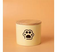 Ouyniei Pet Urn, Yellow Ceramic Ashes Container with Bamboo Lid, Small Medium Large Pet Memorial Box for Cats and Small Dogs(Black Paw Print,Small)