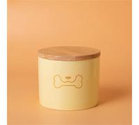 Ouyniei Pet Urn, Yellow Ceramic Ashes Container with Bamboo Lid, Small Medium Large Pet Memorial Box for Cats and Small Dogs(Golden Dog Chewing Bone,Small)