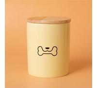 Ouyniei Pet Urn, Yellow Ceramic Ashes Container with Bamboo Lid, Small Medium Large Pet Memorial Box for Cats and Small Dogs(Black Dog Chewing Bone,L)