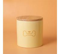 Ouyniei Pet Urn, Yellow Ceramic Ashes Container with Bamboo Lid, Small Medium Large Pet Memorial Box for Cats and Small Dogs(Golden Dog Chewing Bone,M)
