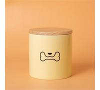 Ouyniei Pet Urn, Yellow Ceramic Ashes Container with Bamboo Lid, Small Medium Large Pet Memorial Box for Cats and Small Dogs(Black Dog Chewing Bone,M)