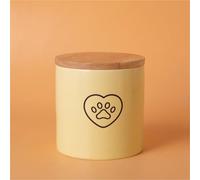 Ouyniei Pet Urn, Yellow Ceramic Ashes Container with Bamboo Lid, Small Medium Large Pet Memorial Box for Cats and Small Dogs(Black heart paw print,M)