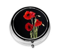 OUYNIEI Red Flower Printed Round Pill Box Pill Storage Bag