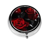 OUYNIEI Red Rose Printed Round Pill Box Pill Storage Bag