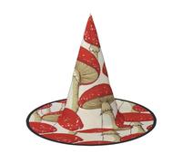 Ouyniei Red White Mushroom printed Halloween hat halloween witch hat foldable pointed hat