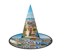Ouyniei Spain Water City printed Halloween hat halloween witch hat foldable pointed hat