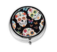 OUYNIEI Sugar Skulls Printed Round Pill Box Pill Storage Bag
