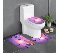 Ouyniei Sunset Dolphins Printed 3 Piece Bathroom Rugs Set Bathroom Anti-Slip Floor Mat