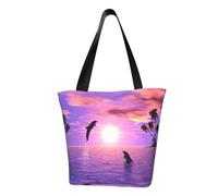 Ouyniei sunset dolphins printed Shoulder bag large capacity handbag shopping bag