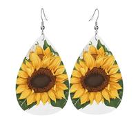 OUYNIEI Yellow Sunflowers and White Flowers printed Leather Earring decoration jewelry