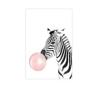 Ouyniei Zebra Bubble Blowing Animal Art Poster Canvas Poster Wall Art Decor Print Picture Paintings for Living Room Bedroom Decoration 24x36inch(60x90cm)