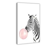 Ouyniei Zebra Bubble Blowing Animal Art Poster Canvas Poster Wall Art Decor Print Picture Paintings for Living Room Bedroom Decoration 16x24inch(40x60cm)