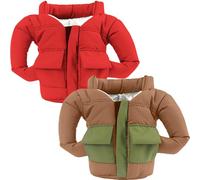 OUYOOLE Beer Can Cooler Jacket, Can Cooler Insulated Vest Jacket Cover, Beer Gifts for Men Women Beer Lovers,Beverage Jacket Drink Coolies (Brown+ Red)