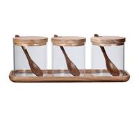 OUYUE Seasoning Jars Organizer Spice Bottle Set Glass Seasoning Jar Kitchen Salt Shaker Sugar Bowl Wooden Box Condiments Containers
