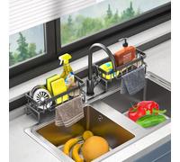 OUYULAI Kitchen Organiser, Sponge Holder kitchen Sink Tidy Organizer, Countertop With Removable Drain Tray With Diversion Drainage Kitchen Tidy Sink Caddy, Grey (2)