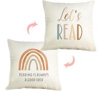 OUZ Boho Book Throw Pillow Cover, Boho Earth Tones, 18 x 18 Inch, Set of 2, Square, Double-Sided HD Printing, Reading Corners, Classrooms, Nurseries