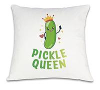 OUz Dill Queen Pickle Humor Throw Pillow Cover, 18x18 Inch, White, Print for Birthdays, Christmas, Bedroom, Office, Car Decor