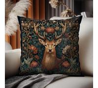 OUZ William Morris Inspired Abstract Vintage Floral & Deer Design Throw Pillow Covers Home Decor, Art Deco Pillowcase Cushion Cover for Bed Sofa Living Room (Brown-Deer, 18x18inch)
