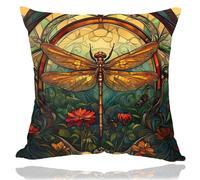 OUZ William Morris Inspired Abstract Vintage Floral Dragonfly Design Throw Pillow Covers Home Decor, Art Deco Pillowcase Cushion Cover for Bed Sofa Living Room (Brown - Dragonfly, 18x18inch)