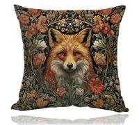 OUZ William Morris Inspired Abstract Vintage Floral & Fox Design Throw Pillow Covers Home Decor, Art Deco Pillowcase Cushion Cover for Bed Sofa Living Room (Red Flower-Fox, 18x18inch)