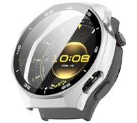 OUZAN Protective Case Cover Compatible with Huawei Watch GT 6 Pro 46mm, Full-Body PC Hard Case Cover & HD Tempered Glass Screen Protector(Silver)