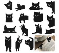 OUZHOU 15pcs Magnetic Bookmarks, Black Cat Bookmark Cute Cat Designs, Magnet Cat Bookmark for Children, Girls, Women Reading Page Clips Set, Strong Hold, Black Cat Gifts for Book Lovers