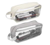 OUZHOU 2 Pcs Clear Pencil Case, Special, Waterproof PVC Zippered Toiletries Storage Pouch, Travel Luggage Pouch Make up Cosmetic Bag (Grey, Beige)