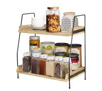 OUZHOU 2 Tier Coffee Station Organizer for Countertop, Wooden Kitchen Storage & Organisation, Coffee Bar Accessories and Organizer, Kitchen Counter Shelf Spice Rack Tea Station for Kitchen, Bathroom