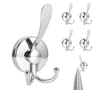 OUZHOU 4 Pack Suction Hooks Duck Tongue Twin Hook, No Drill Hooks Stainless Steel Waterproof Vacuum Suction Hook, Reusable Heavy Duty Suction Cup Bathroom Towel Holder for Bathroom, Kitchen
