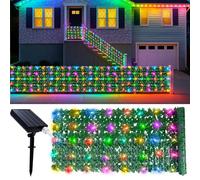 OUZHOU Artificial Ivy Fence Screening, 1m x 3m Ivy Trellis with Solar Lights 8 Colourful Light Modes, Artificial Hedge Screening Privacy Fence IP65 Waterproof & UV-Stabilized for Garden Balcony Decor
