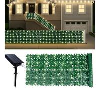 OUZHOU Artificial Ivy Fence Screening, 1m x 3m Ivy Trellis with Solar Lights 8 White Light Modes, Artificial Hedge Screening Privacy Fence IP65 Waterproof & UV-Stabilized for Garden Balcony Decor